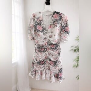 Floral V-Neck Ruched Dress